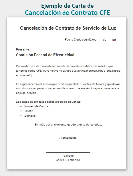 ejemplo de carta de cancelación de contrato CFE