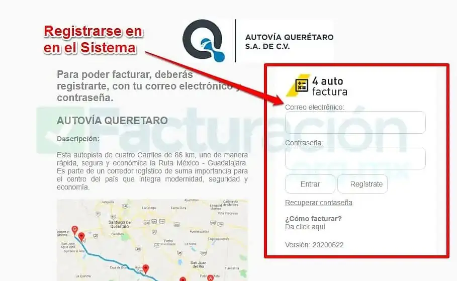 registro en el sistema autovía Querétaro