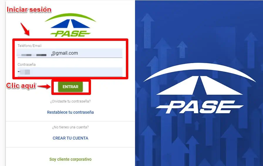 Ingresa a la página web o aplicación PASE