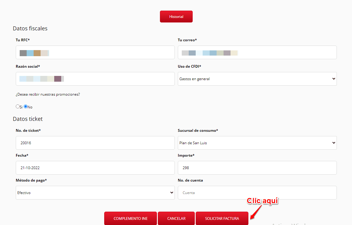 Pollo Pepe Facturación Factura tu ticket