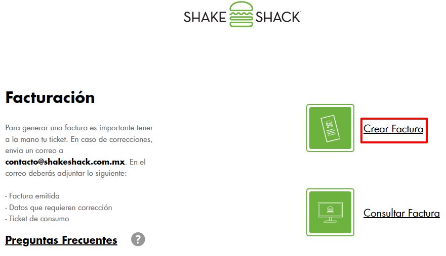 página para facturar shake shack