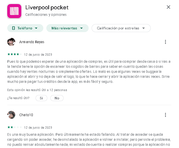 Opiniones de usuarios de Liverpool Pocket 