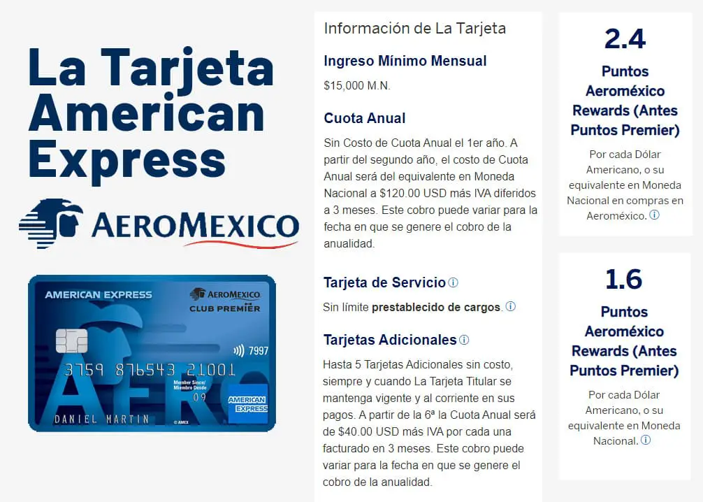 Tarjeta azul de American Express Aeroméxico